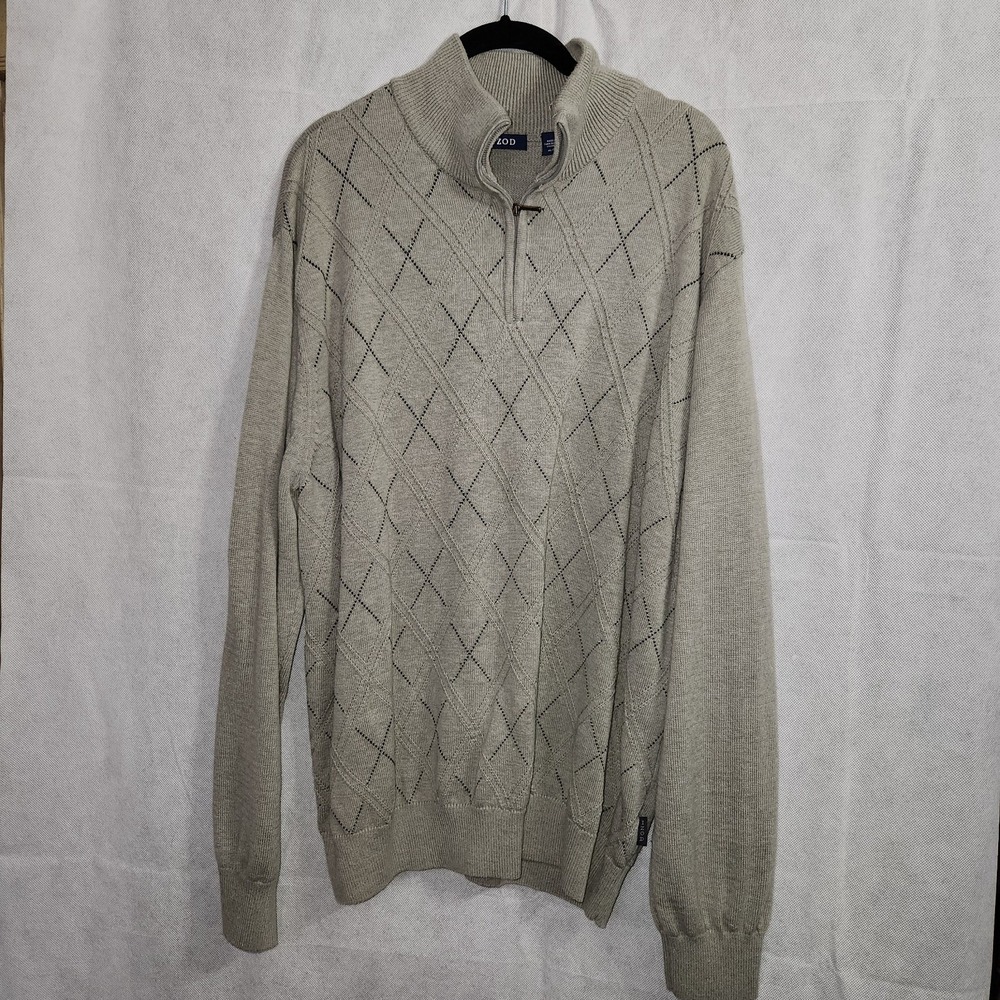 IZOD GOLF Men Size XL Gray Argyle Cotton 1/4 Zip Pullover Sweater